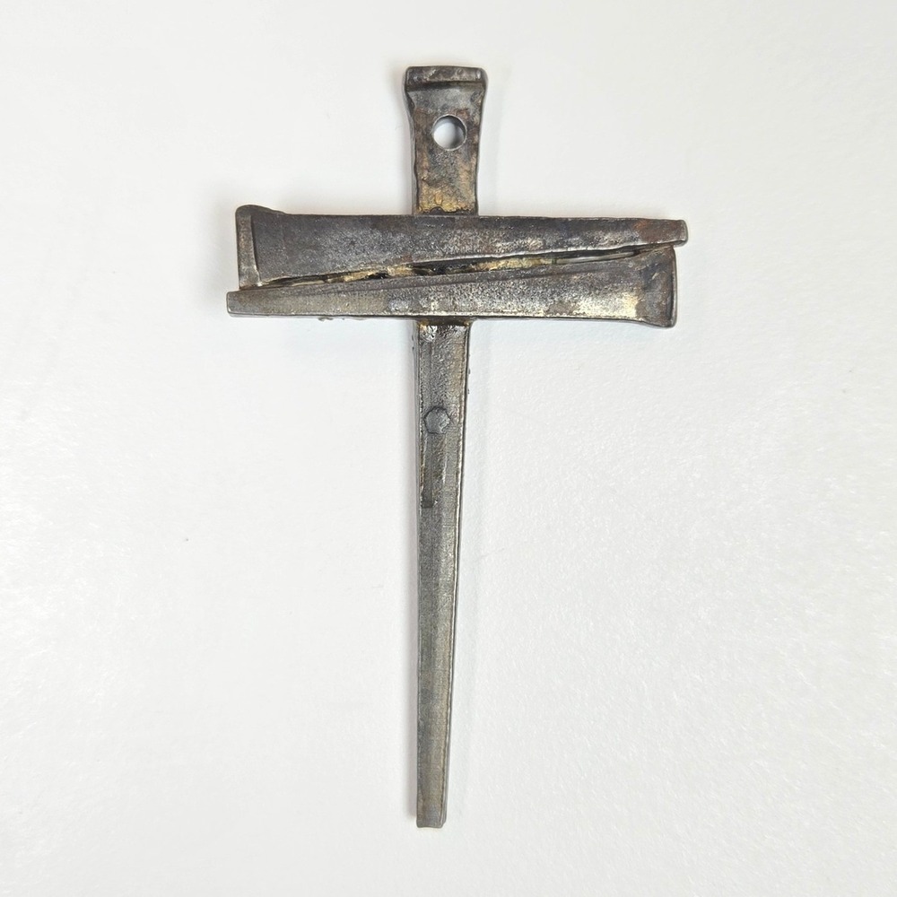 Vintage Cross pendant Rustic Square Cut Nail Industrial Metal Crucifix Handmade